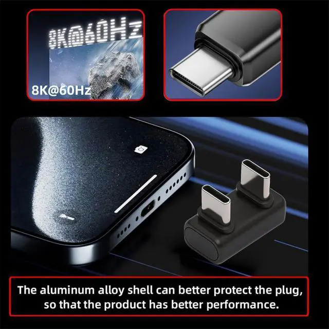 Alt view image 7 of 7 - xiwai USB5.0 80Gbps Male to Male High Speed Data USB-C Extension Adapter Opposite U Shape Back Angled with 240W 16K 8K 5K Compatible with USB4.0 Thunderbolt3/4/5