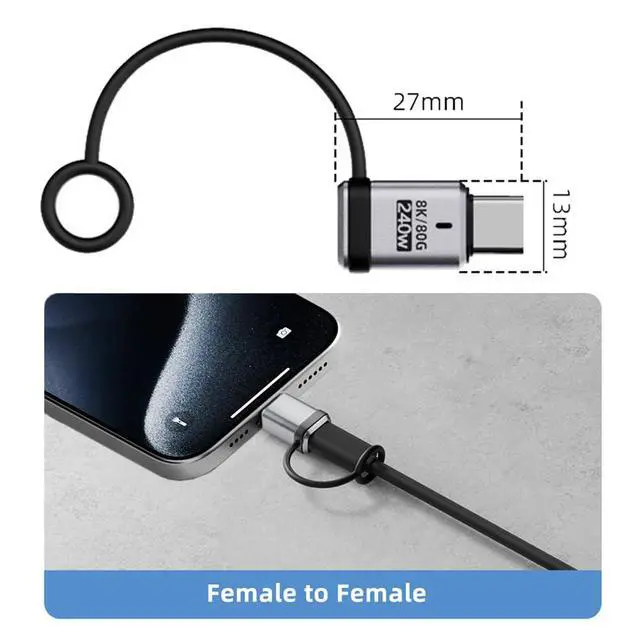 Alt view image 6 of 7 - xiwai USB5.0 80Gbps Male to Female Straight USB C Extension Adapter with Strap Tether Lanyard Keychain 240W 16K 8K 5K Compatible with USB4.0 Thunderbolt3/4/5