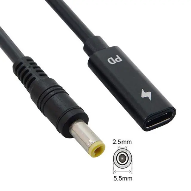 Alt view image 6 of 7 - JSER Xiwai Type C USB-C Female Input to DC Power PD Charge Cable fit for Laptop 18-20V (5.5x2.5mm)
