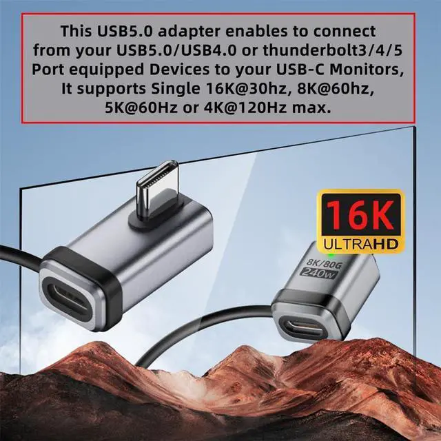 Alt view image 2 of 7 - xiwai USB5.0 80Gbps Male to Female Low Profile Left Right Angled 90 Degree USB C Extension Adapter with Strap Tether Lanyard Keychain 240W 16K 8K 5K Compatible with USB4.0 Thunderbolt3/4/5