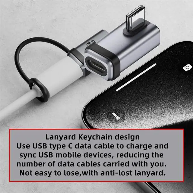 Alt view image 3 of 7 - xiwai USB5.0 80Gbps Male to Female Low Profile Left Right Angled 90 Degree USB C Extension Adapter with Strap Tether Lanyard Keychain 240W 16K 8K 5K Compatible with USB4.0 Thunderbolt3/4/5