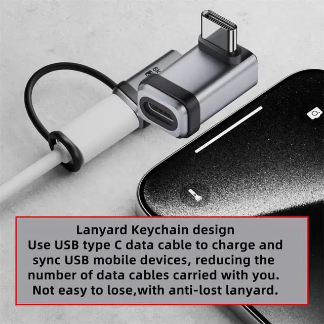 Alt view image 4 of 7 - xiwai 90 Degree Up Down Angled USB5.0 80Gbps Male to Female USB C Extension Adapter with Strap Tether Lanyard Keychain 240W 16K 8K 5K Compatible with USB4.0 Thunderbolt3/4/5