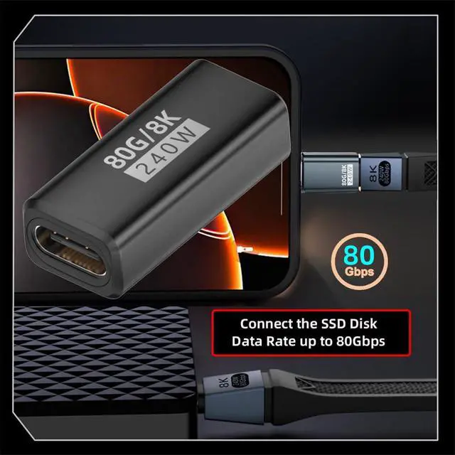 Alt view image 4 of 7 - xiwai USB5.0 80Gbps 240W Extension Adapter Type C Female to Female with 16K 8K 5K Compatible with USB4.0 Thunderbolt3/4/5