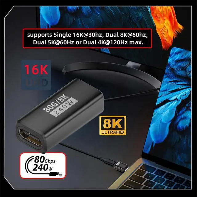 Alt view image 7 of 7 - xiwai USB5.0 80Gbps 240W Extension Adapter Type C Female to Female with 16K 8K 5K Compatible with USB4.0 Thunderbolt3/4/5