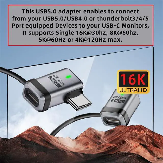 Alt view image 2 of 7 - xiwai 90 Degree USB5.0 80Gbps Male to Female Left Right Angled USB C Extension Adapter with Strap Tether Lanyard Keychain 240W 16K 8K 5K Compatible with USB4.0 Thunderbolt3/4/5