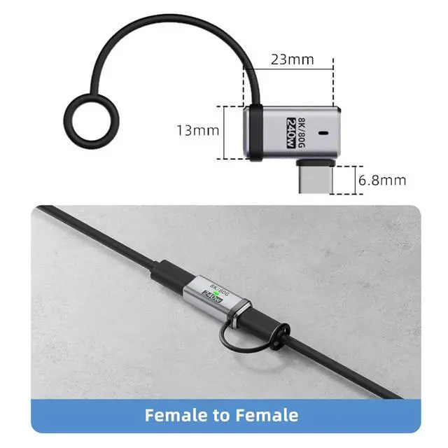 Alt view image 5 of 7 - xiwai 90 Degree USB5.0 80Gbps Male to Female Left Right Angled USB C Extension Adapter with Strap Tether Lanyard Keychain 240W 16K 8K 5K Compatible with USB4.0 Thunderbolt3/4/5