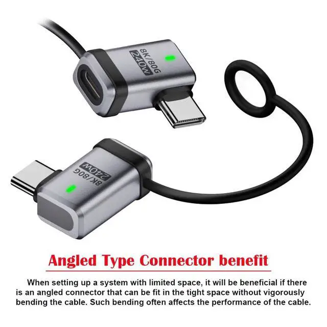 Alt view image 7 of 7 - xiwai 90 Degree USB5.0 80Gbps Male to Female Left Right Angled USB C Extension Adapter with Strap Tether Lanyard Keychain 240W 16K 8K 5K Compatible with USB4.0 Thunderbolt3/4/5