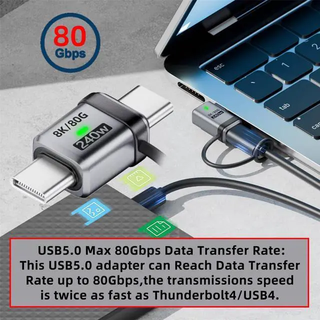 Alt view image 2 of 7 - xiwai USB5.0 80Gbps Male to Male Straight USB C Extension Adapter with Strap Tether Lanyard Keychain 240W 16K 8K 5K Compatible with USB4.0 Thunderbolt3/4/5