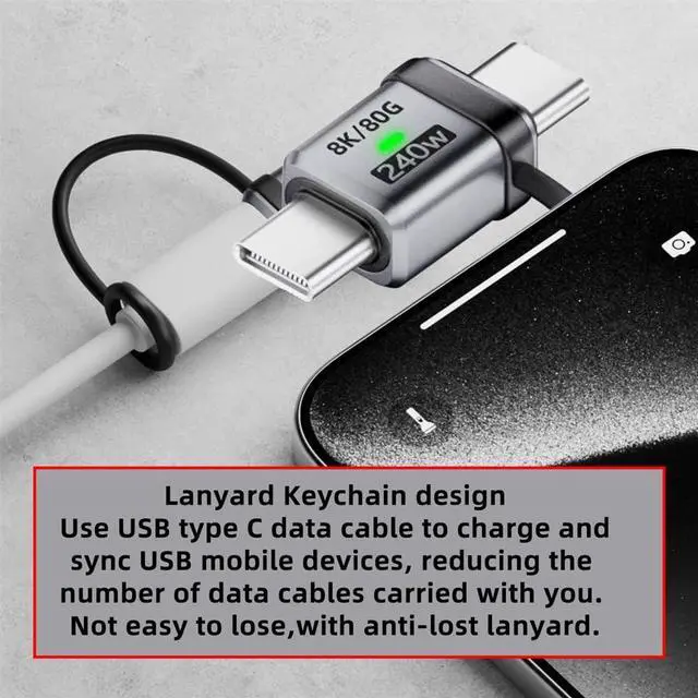 Alt view image 4 of 7 - xiwai USB5.0 80Gbps Male to Male Straight USB C Extension Adapter with Strap Tether Lanyard Keychain 240W 16K 8K 5K Compatible with USB4.0 Thunderbolt3/4/5