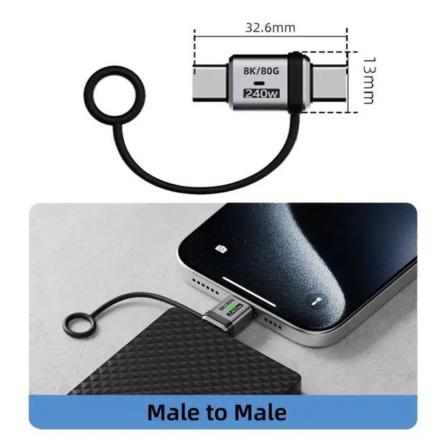 Alt view image 7 of 7 - xiwai USB5.0 80Gbps Male to Male Straight USB C Extension Adapter with Strap Tether Lanyard Keychain 240W 16K 8K 5K Compatible with USB4.0 Thunderbolt3/4/5
