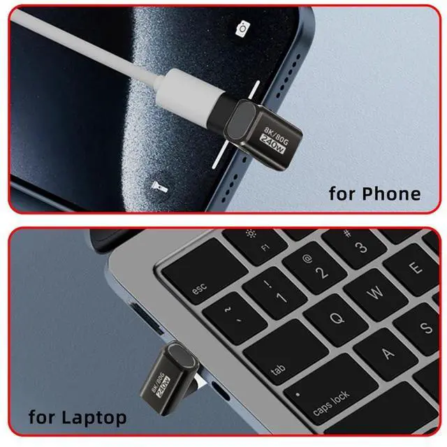 Alt view image 4 of 7 - Xiwai USB5.0 80Gbps Male to Female High Speed Data USB-C Extension Adapter Opposite U Shape Back Angled with 240W 16K 8K 5K Compatible with USB4.0 Thunderbolt3/4/5