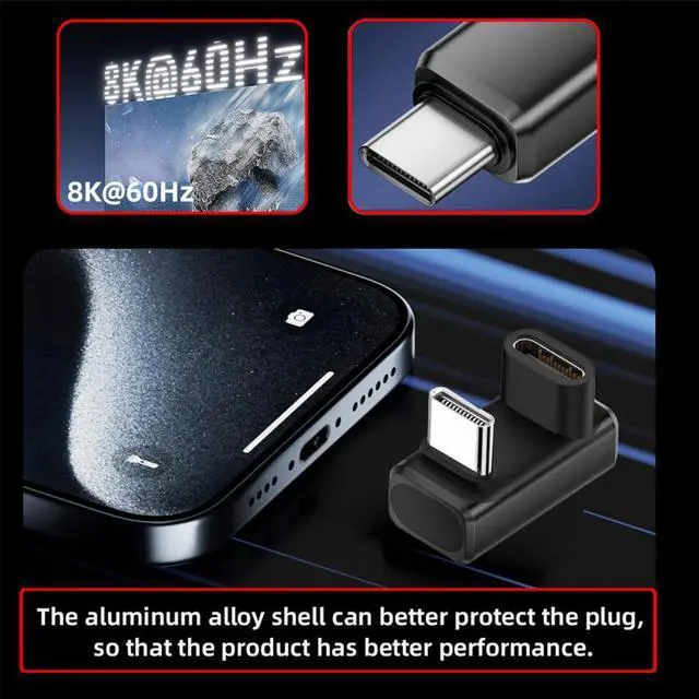 Alt view image 6 of 7 - Xiwai USB5.0 80Gbps Male to Female High Speed Data USB-C Extension Adapter Opposite U Shape Back Angled with 240W 16K 8K 5K Compatible with USB4.0 Thunderbolt3/4/5