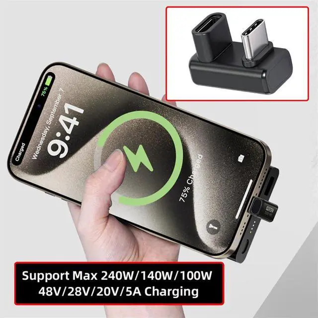 Alt view image 7 of 7 - Xiwai USB5.0 80Gbps Male to Female High Speed Data USB-C Extension Adapter Opposite U Shape Back Angled with 240W 16K 8K 5K Compatible with USB4.0 Thunderbolt3/4/5