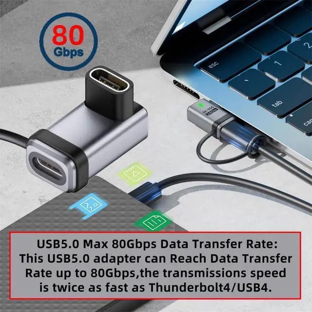 Alt view image 2 of 7 - xiwai 90 Degree Angled USB5.0 80Gbps Female to Female USB C Extension Adapter with Strap Tether Lanyard Keychain 240W 16K 8K 5K Compatible with USB4.0 Thunderbolt3/4/5