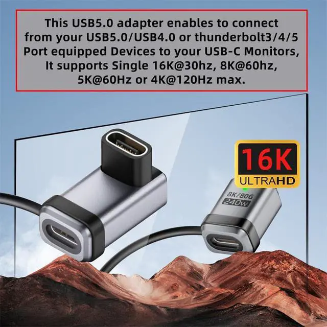 Alt view image 3 of 7 - xiwai 90 Degree Angled USB5.0 80Gbps Female to Female USB C Extension Adapter with Strap Tether Lanyard Keychain 240W 16K 8K 5K Compatible with USB4.0 Thunderbolt3/4/5
