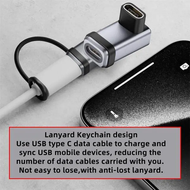 Alt view image 4 of 7 - xiwai 90 Degree Angled USB5.0 80Gbps Female to Female USB C Extension Adapter with Strap Tether Lanyard Keychain 240W 16K 8K 5K Compatible with USB4.0 Thunderbolt3/4/5