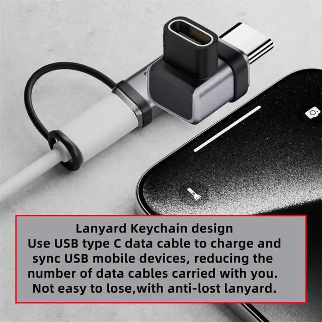 Alt view image 4 of 7 - xiwai USB5.0 80Gbps Male to Female Low Profile Down Up Angled 90 Degree USB C Extension Adapter with Strap Tether Lanyard Keychain 240W 16K 8K 5K Compatible with USB4.0 Thunderbolt3/4/5