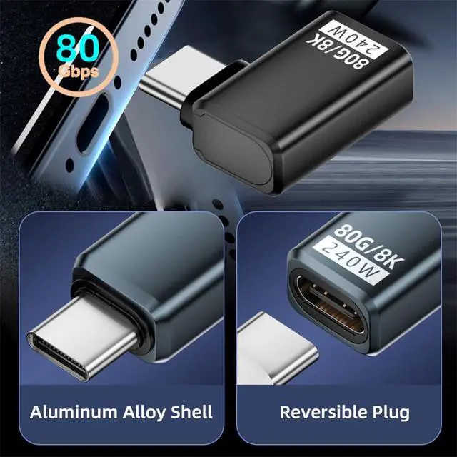 Alt view image 4 of 7 - xiwai USB5.0 Extension Adapter 80Gbps Male to Female Left Right Angled with 240W 16K 8K 5K Compatible with USB4.0 Thunderbolt3/4/5