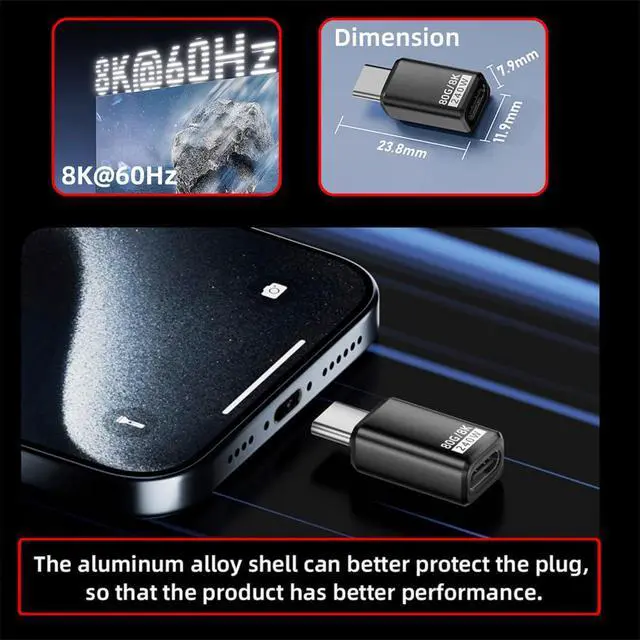 Alt view image 6 of 7 - xiwai USB5.0 Extension Adapter 80Gbps Male to Female with 240W 16K 8K 5K Compatible with USB4.0 Thunderbolt3/4/5