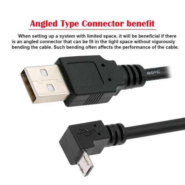 Alt view image 2 of 7 - JSER Down Angled 90 Degree Micro USB 2.0 Type 5Pin to USB 2.0 Type-A Data Charge Cable 480Mbps Data for Phone Tablet Computer Camera (25cm)