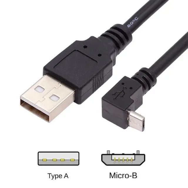 Alt view image 7 of 7 - USB 2.0 Type-A to 5V Micro USB 5Pin Power Charge Data Cable Up Angled for Phone Tablet Camera 100cm