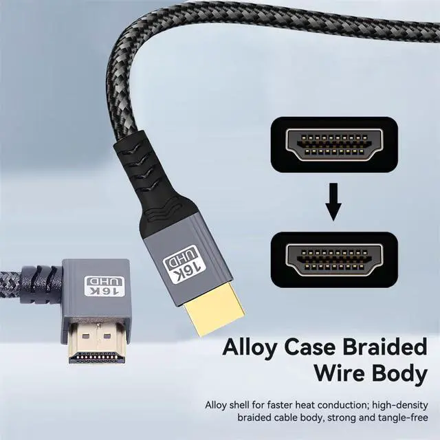 Alt view image 3 of 7 - xiwai Left Angled 16K 8K UHD HDMI 2.2 Version 96Gbps Cable 2M Type-A Male to HDMI Male HDTV 90 Degree for HDTV Desktop Laptop Monitor