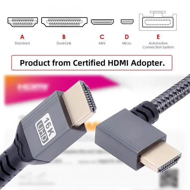 Alt view image 2 of 7 - xiwai Left Angled 16K 8K UHD HDMI 2.2 Version 96Gbps Cable 2M Type-A Male to HDMI Male HDTV 90 Degree for HDTV Desktop Laptop Monitor