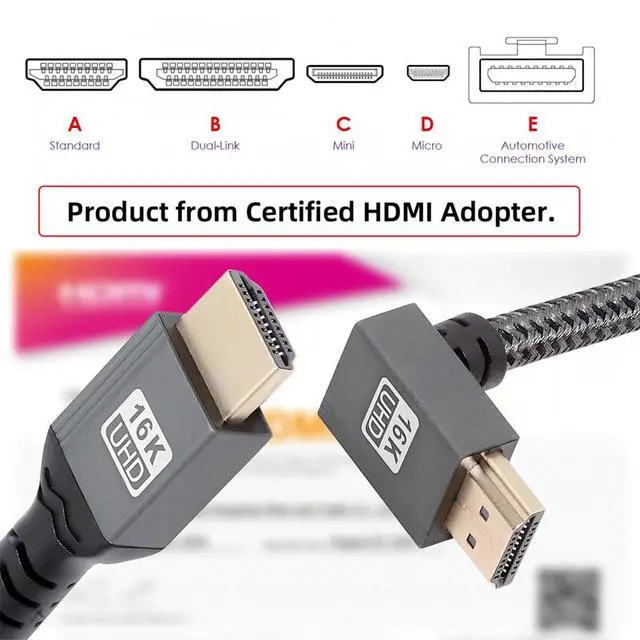Alt view image 2 of 7 - xiwai Up Angled 16K 8K UHD HDMI 2.2 Version 96Gbps Cable 0.5M Type-A Male to HDMI Male HDTV 90 Degree for HDTV Desktop Laptop Monitor