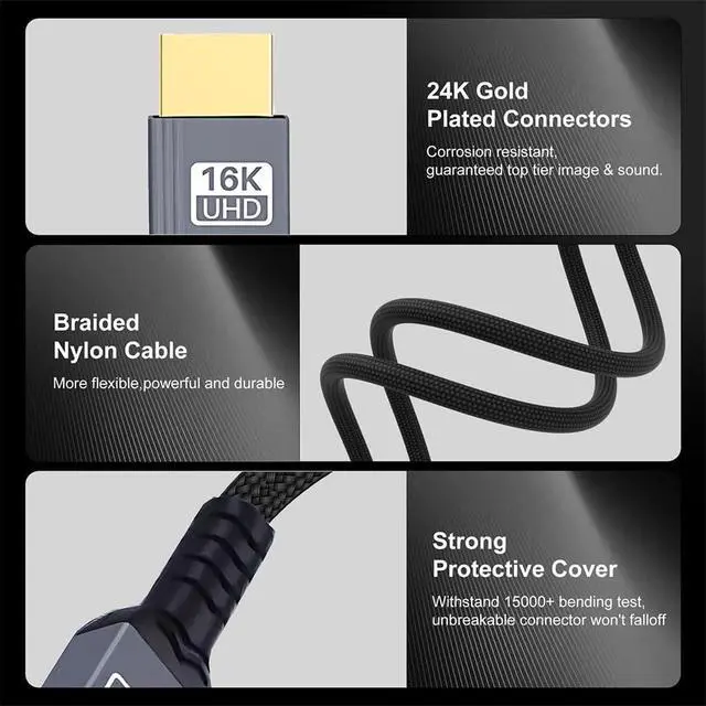Alt view image 2 of 7 - xiwai Right Angled 16K 8K UHD HDMI 2.2 Version 96Gbps Cable 2M Type-A Male to HDMI Male HDTV 90 Degree for HDTV Desktop Laptop Monitor