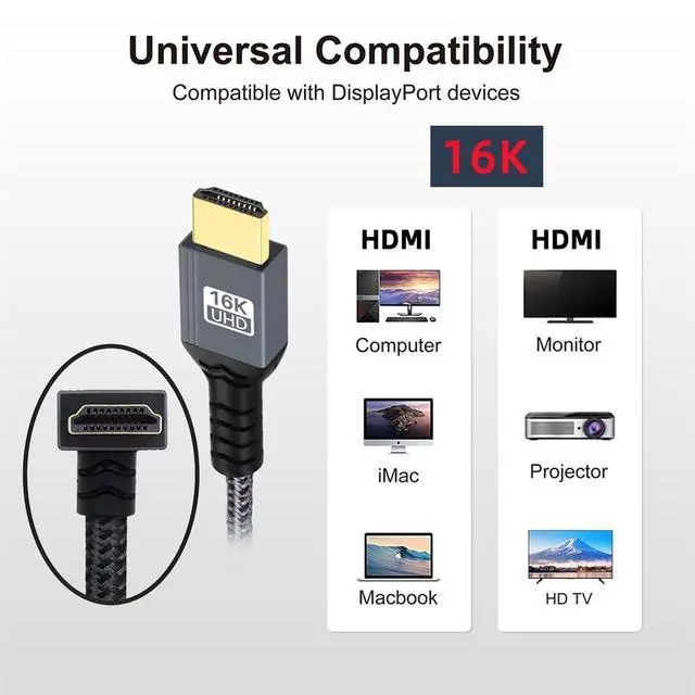 Alt view image 7 of 7 - xiwai Up Angled 16K 8K UHD HDMI 2.2 Version 96Gbps Cable 2M Type-A Male to HDMI Male HDTV 90 Degree for HDTV Desktop Laptop Monitor