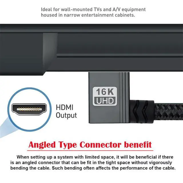 Alt view image 6 of 7 - xiwai Right Angled 16K 8K UHD HDMI 2.2 Version 96Gbps Cable 1M Type-A Male to HDMI Male HDTV 90 Degree for HDTV Desktop Laptop Monitor