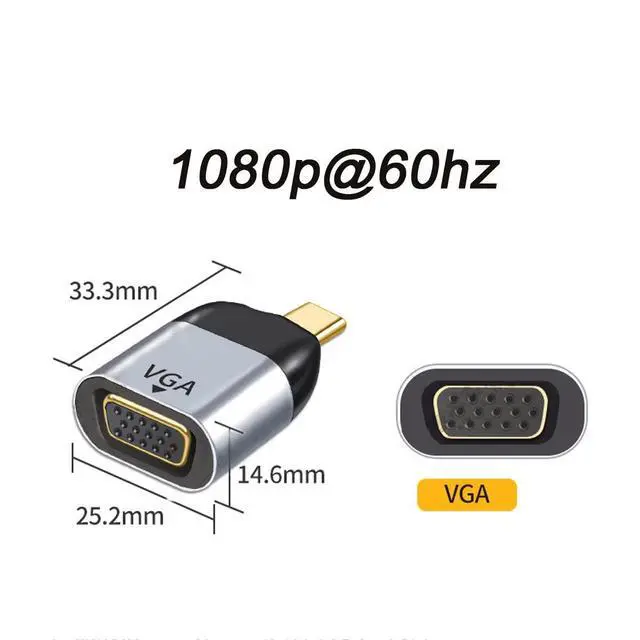 Alt view image 2 of 6 - xiwai Type C to VGA Converter USB-C Monitor Adapter 1080p 60hz for Tablet & Phone & Laptop
