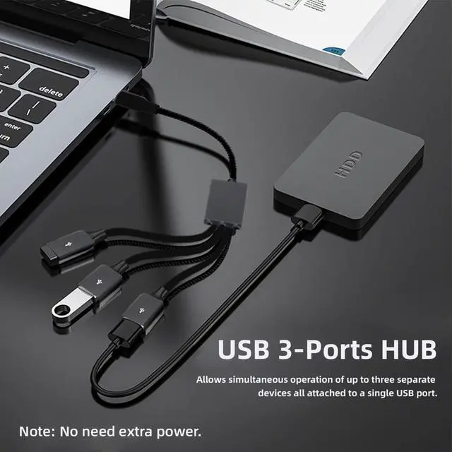 Alt view image 4 of 7 - JSER USB 2.0 to 3 Ports Hub Expansion Expander Multiple Cable 480Mbps Bus Power for Laptop Notebook PC Mouse Flash Disk