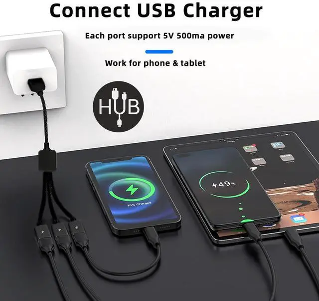 Alt view image 2 of 7 - USB 2.0 to 3 Ports Hub Cable Bus Power External Interface Adapter Multi-Port USB Splitter for Laptop Desktop Mouse Disk