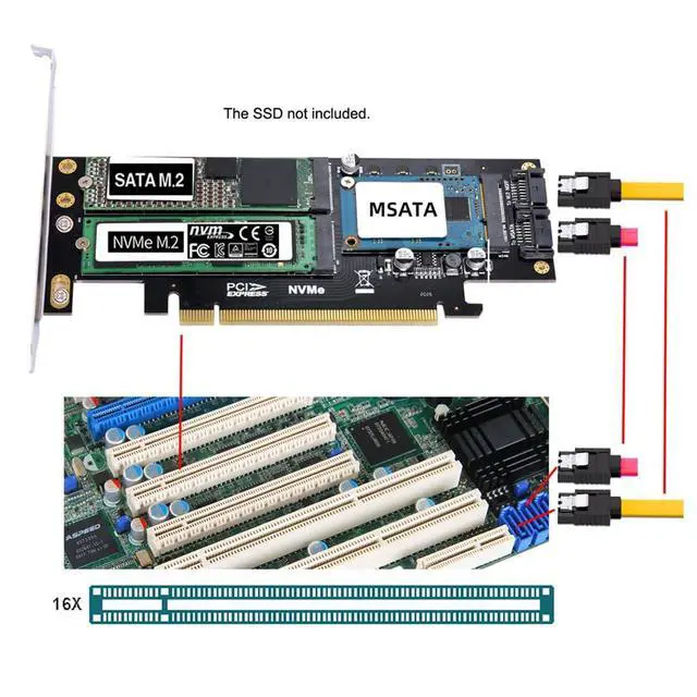 Alt view image 3 of 7 - xiwai PCI Express PCI-E 3.0 & Dual SATA to NGFF NVME MSATA M-Key B/M-Key SSD Card Adapter 3in1