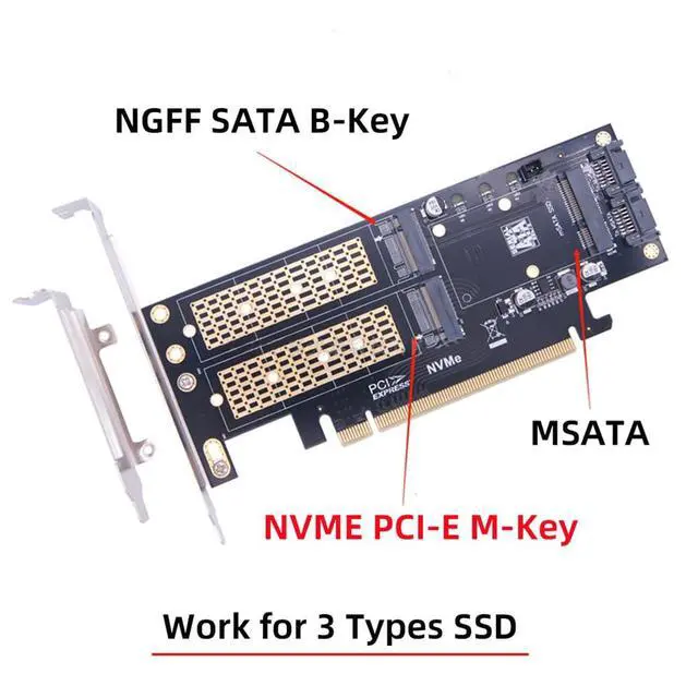 Alt view image 5 of 7 - xiwai PCI Express PCI-E 3.0 & Dual SATA to NGFF NVME MSATA M-Key B/M-Key SSD Card Adapter 3in1