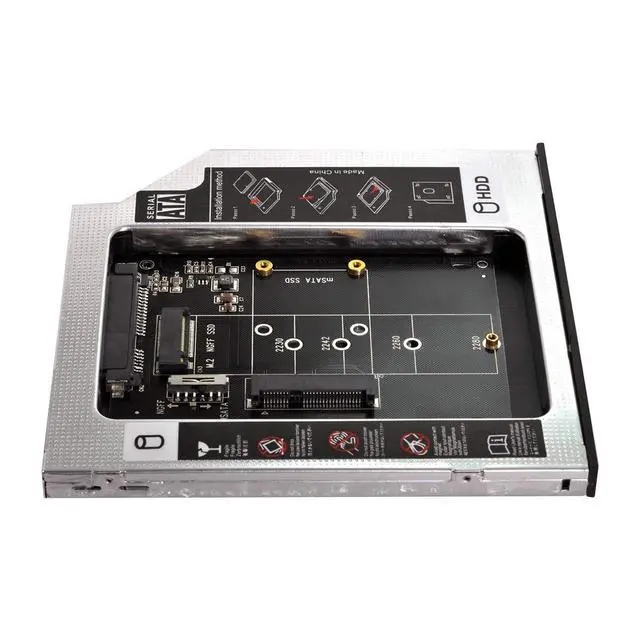 Alt view image 2 of 6 - xiwai MSATA NGFF B/M-Key SSD to Slimline SATA 13Pin Caddy Case for 9.5mm Universal Laptop CD/DVD-ROM Optical Bay
