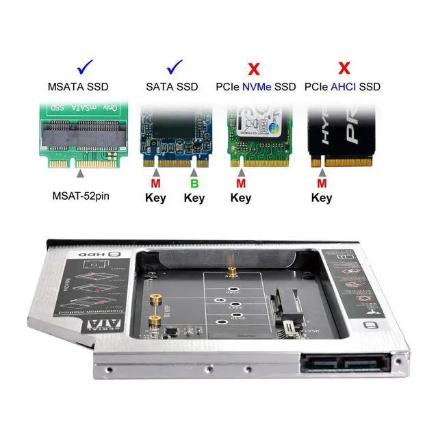 Alt view image 4 of 6 - xiwai MSATA NGFF B/M-Key SSD to Slimline SATA 13Pin Caddy Case for 9.5mm Universal Laptop CD/DVD-ROM Optical Bay