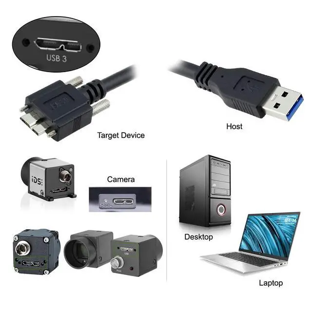 Alt view image 3 of 7 - Chenyang 15ft 5m USB 3.0 A Type Cable Male to Micro USB 3.0 B Male with Mount Panel Screws for Camera Disk