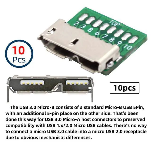 Alt view image 3 of 7 - xiwai 10pcs/Set DIY OEM Micro USB 3.0 10Pin Female Socket Mount SMT Type Receptacle PCB Board for USB Disk