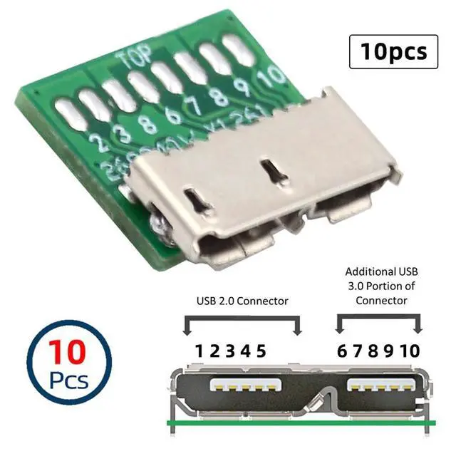 Alt view image 5 of 7 - xiwai 10pcs/Set DIY OEM Micro USB 3.0 10Pin Female Socket Mount SMT Type Receptacle PCB Board for USB Disk