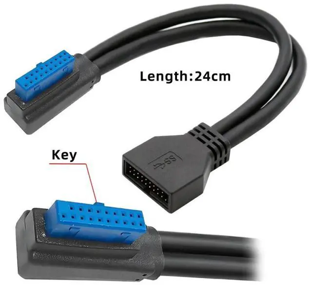 Alt view image 2 of 7 - 5Gbps USB 3.0 20Pin 19Pin Male Low Profile Right Angled to Female Extension Cable 90 Degree for Motherboard