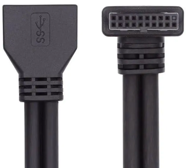 Alt view image 2 of 7 - xiwai Down Angled 90 Degree USB 3.0 20Pin 19Pin Male to Female Extension Cable 5Gbps for Motherboard Mainboard