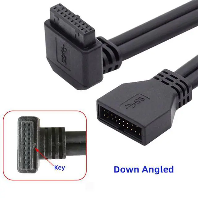 Alt view image 3 of 7 - xiwai Down Angled 90 Degree USB 3.0 20Pin 19Pin Male to Female Extension Cable 5Gbps for Motherboard Mainboard