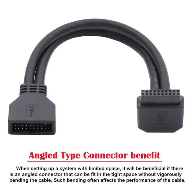Alt view image 7 of 7 - xiwai Down Angled 90 Degree USB 3.0 20Pin 19Pin Male to Female Extension Cable 5Gbps for Motherboard Mainboard