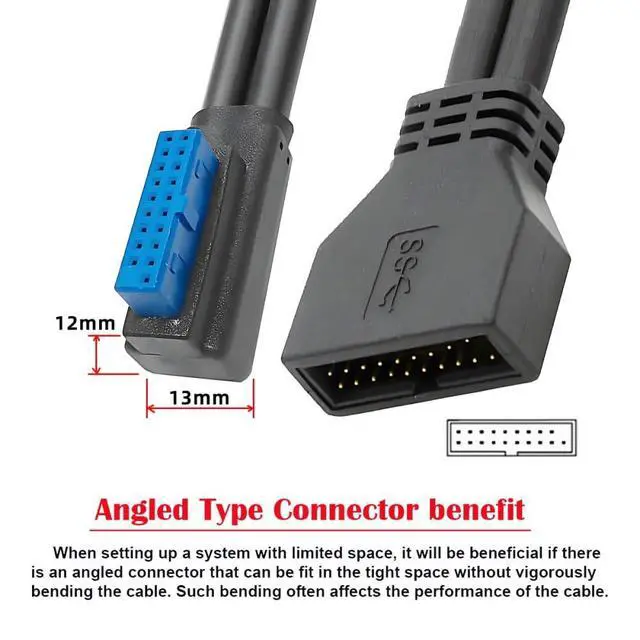Alt view image 7 of 7 - xiwai Low Profile Left Angled USB 3.0 5Gbps 20Pin 19Pin Male to Female Extension Cable for Motherboard Mainboard 24cm