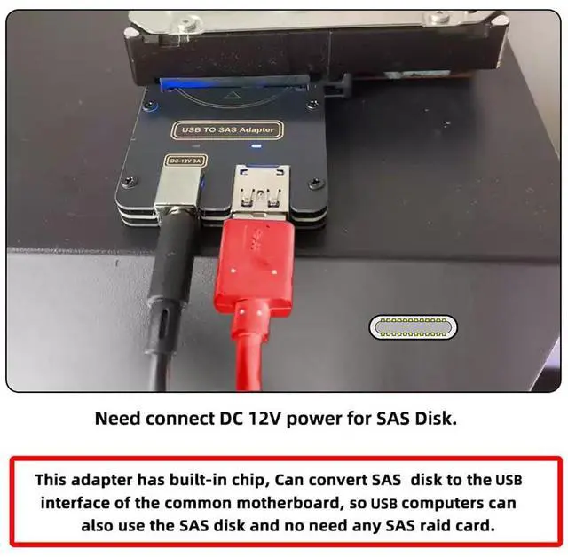 Alt view image 4 of 7 - Xiwai SAS SFF-8482 29Pin to USB Type-C & Type-A 5Gbps Raid Adapter Hard Disk Drive with Chipset and Power Port (Need 12V/3A Power Supply)