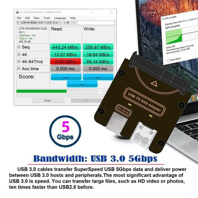 Alt view image 6 of 7 - Xiwai SAS SFF-8482 29Pin to USB 3.0 5Gbps Raid Hard Disk Drive Adapter with Chipset and Power Port (12V/3A Power Supply)