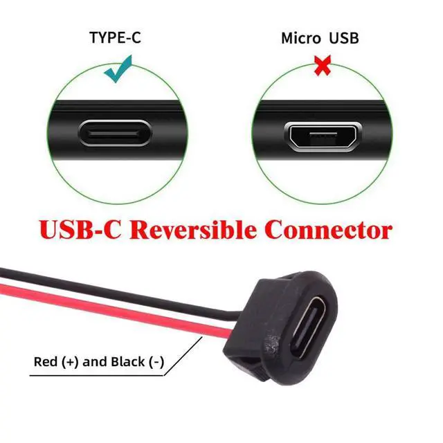 Alt view image 5 of 7 - xiwai 5pcs/Set DIY OEM Type C Female Socket to 2Pin Header Cable Type-C to 2P Waterproof Terminal Wire with Pitch=2.0mm Latch Mount Type USB C Pigtail DC 5V Extension Power Cable