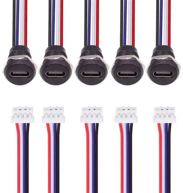 Main image of xiwai DIY OEM 5pcs Type C Female Socket to 4Pin Header 24AWG Cable Pitch=2.0mm Panel Mount Type DC 5V Power Data